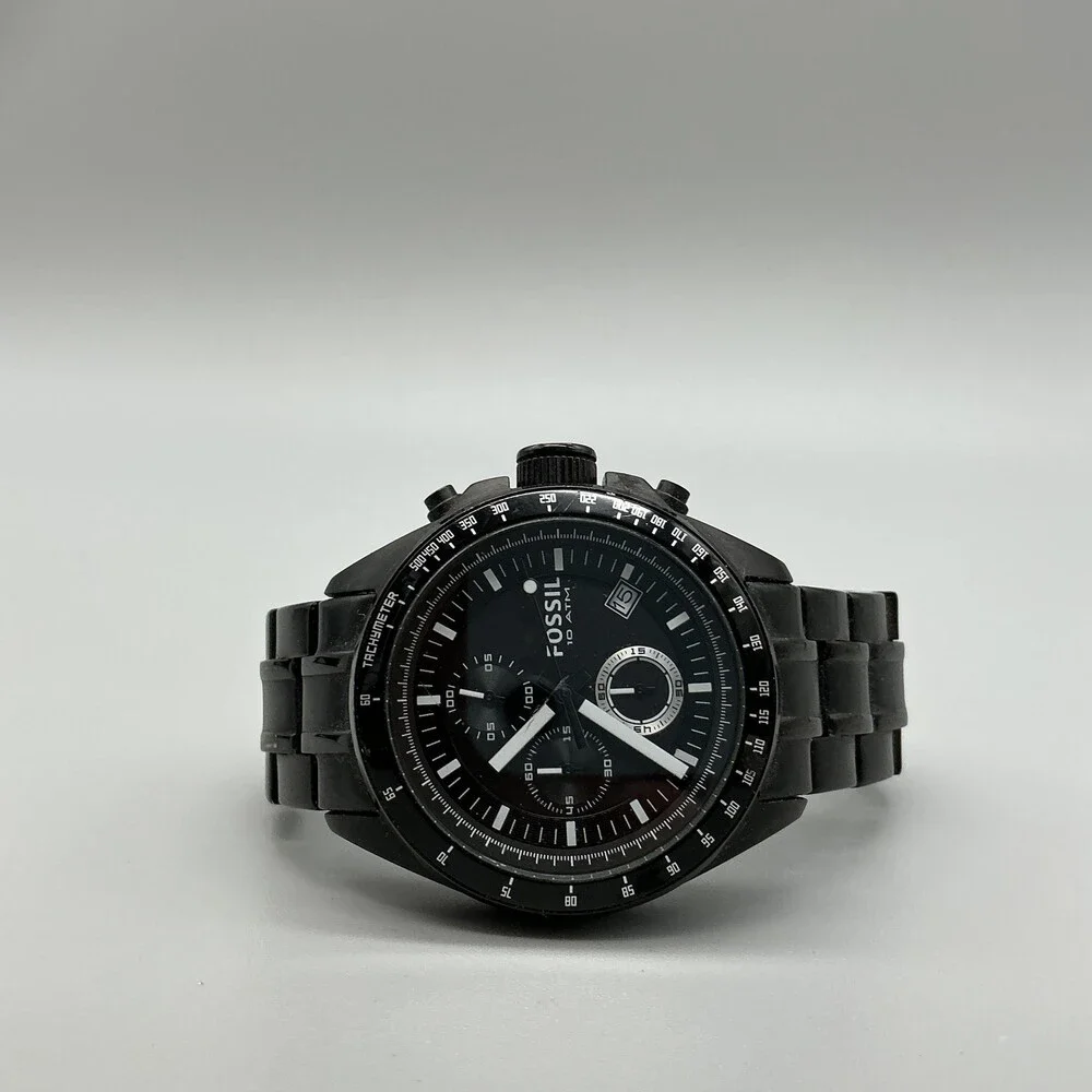 Fossil Decker CH-2607 Mens Watch 43mm Black Chronograph Stainless New Battery